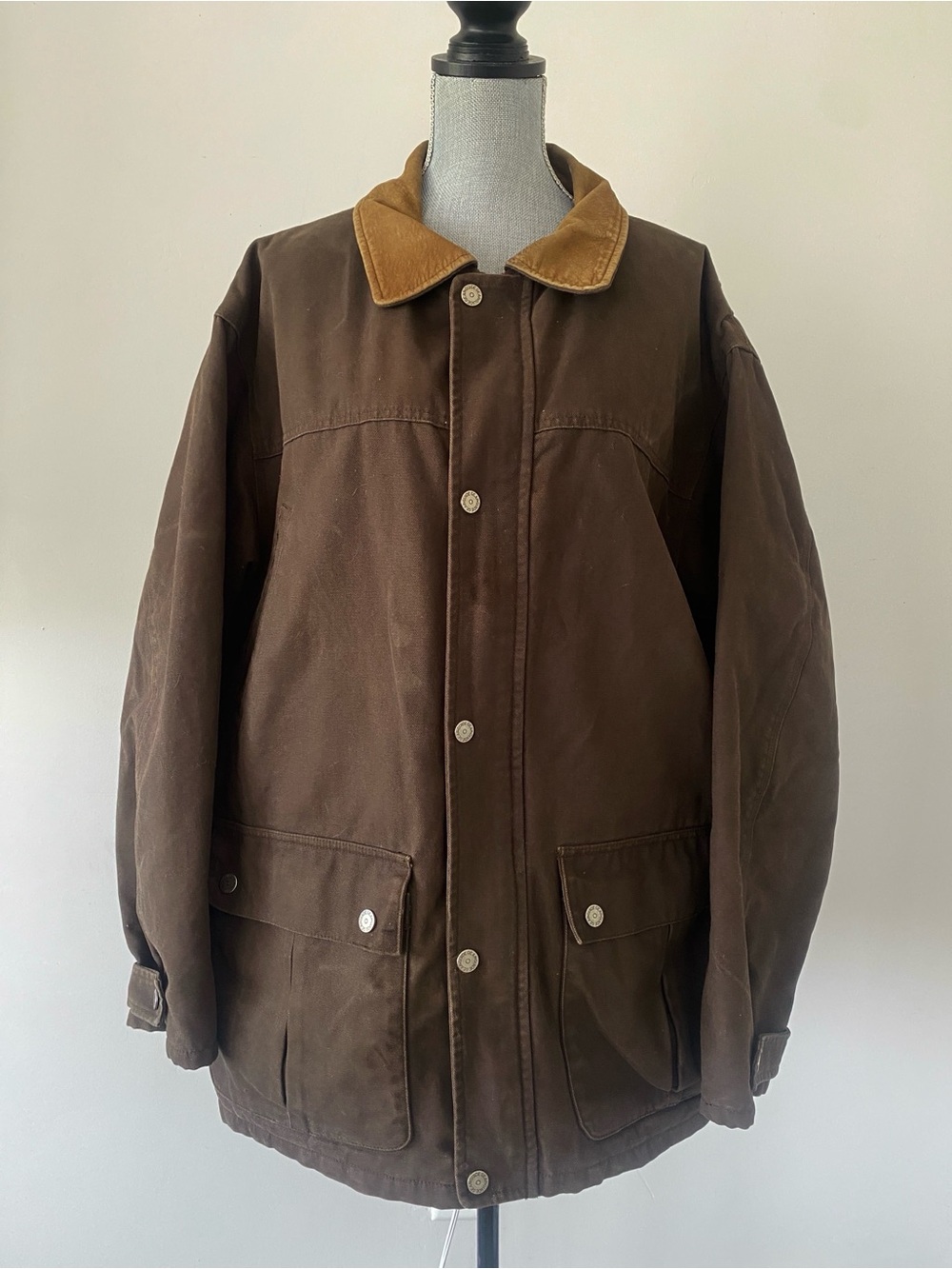 VTG Guide Gear Work Jacket Chore Coat XL Canvas Insulated Leather Collar Hong K